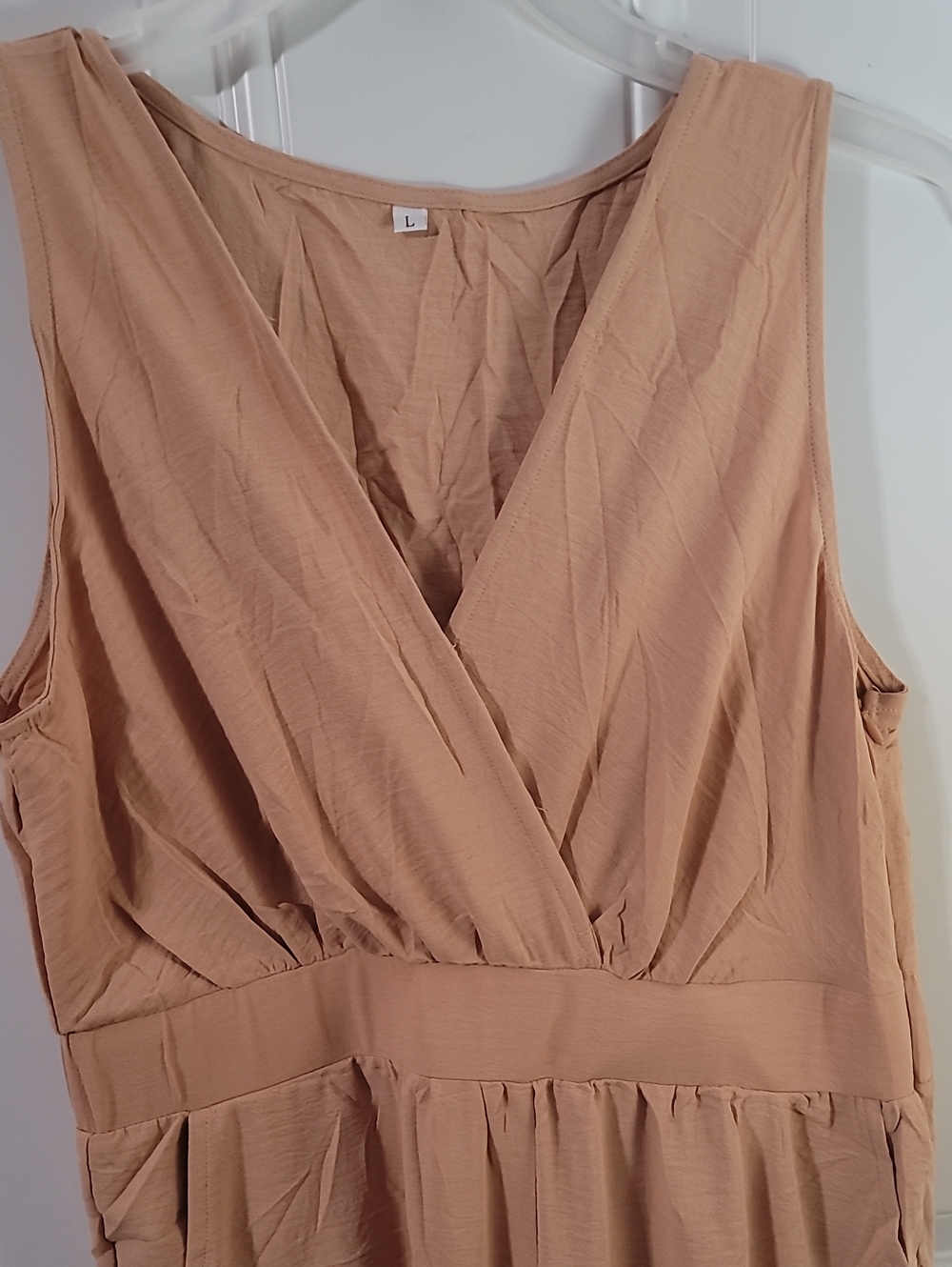 Simplee Apparel Sleeveless Wide-Leg V-Neck Jumpsuit in Taupe - Picture 4 of 11